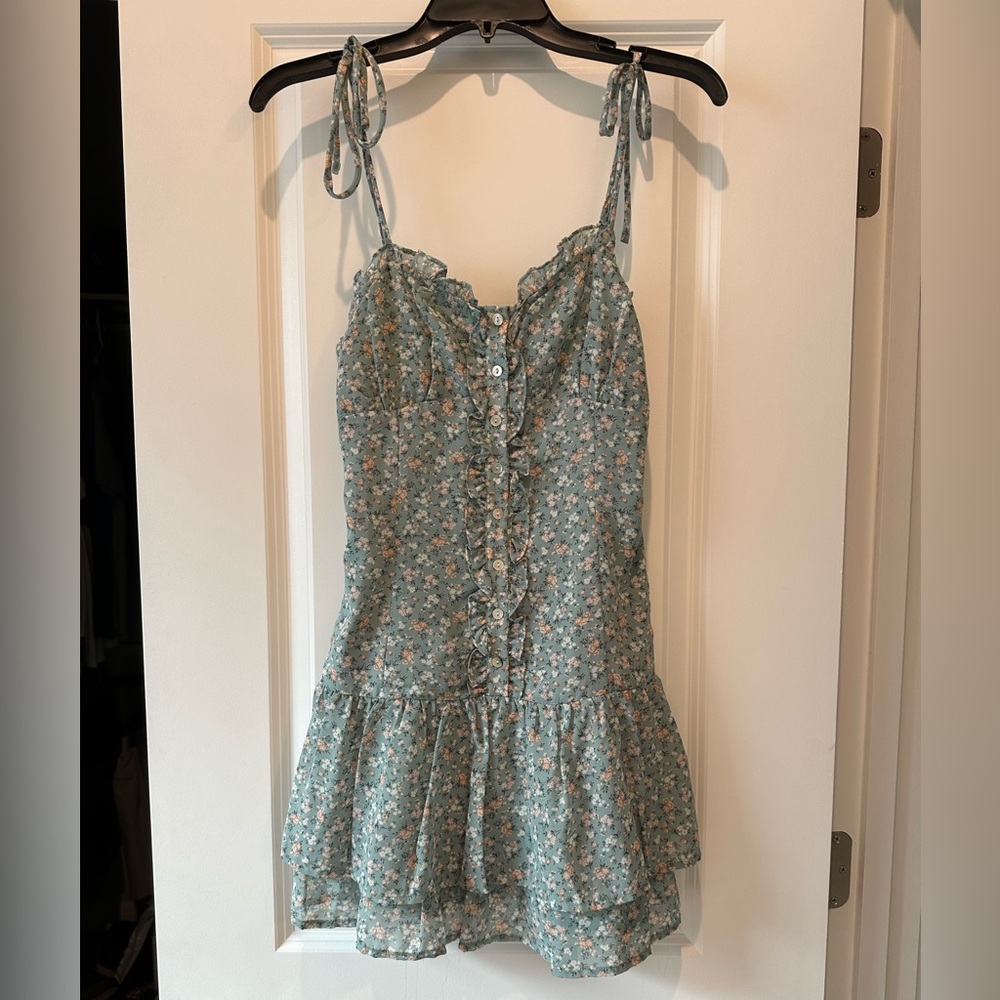 ILLA ILLA Light Blue Floral Mini Dress with White & Pink Flowers